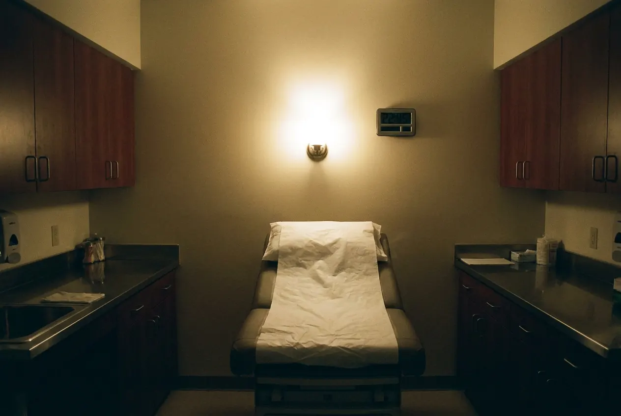 Medical exam room at night after cleaning and disinfection